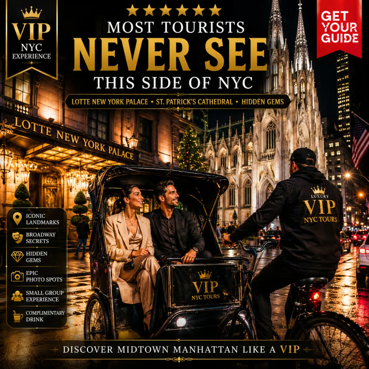 Times Square and Broadway night tour with pedicab dinner
