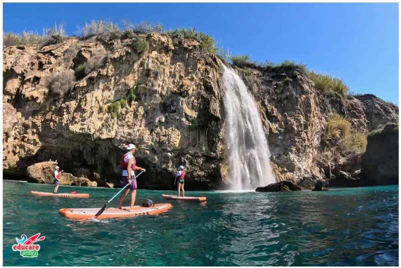 Paddleboarding in Nerja along the Maro cliffs and waterfall