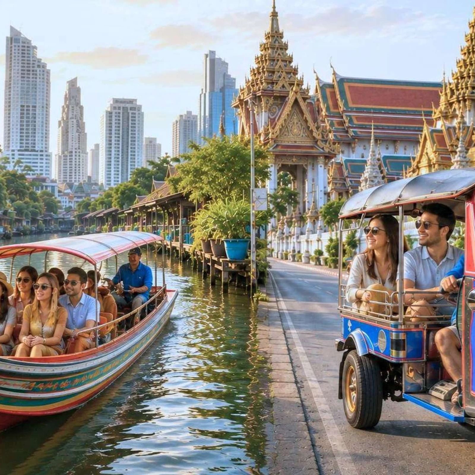 Bangkok canal cruise and tuk tuk tour with Chinatown at dusk