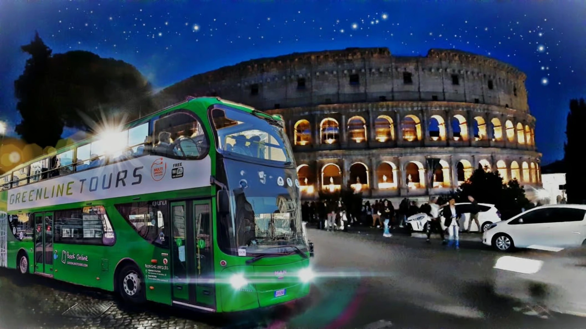 Rome night bus tour by open-top bus